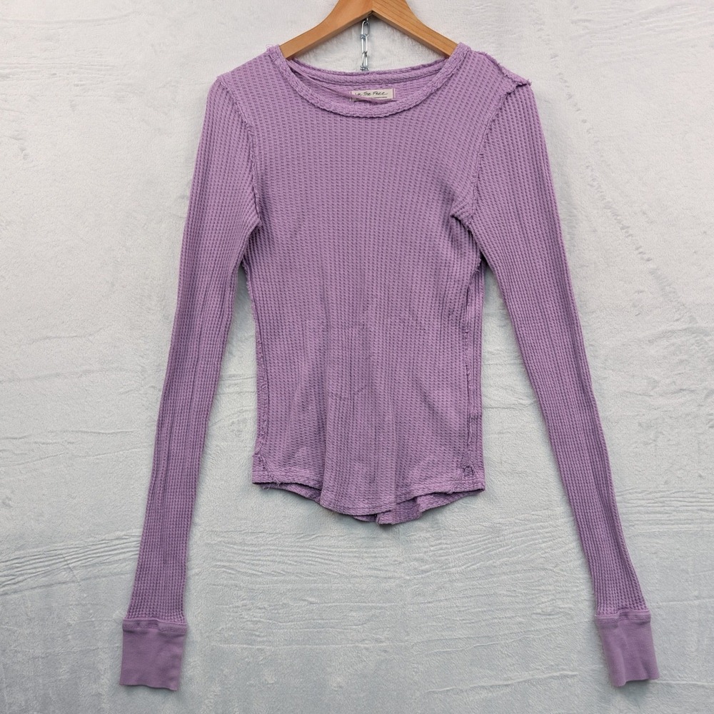 We The Free Top Women's Small Lavander Thermal Waffle Knit Boho Long Sleeve Cozy